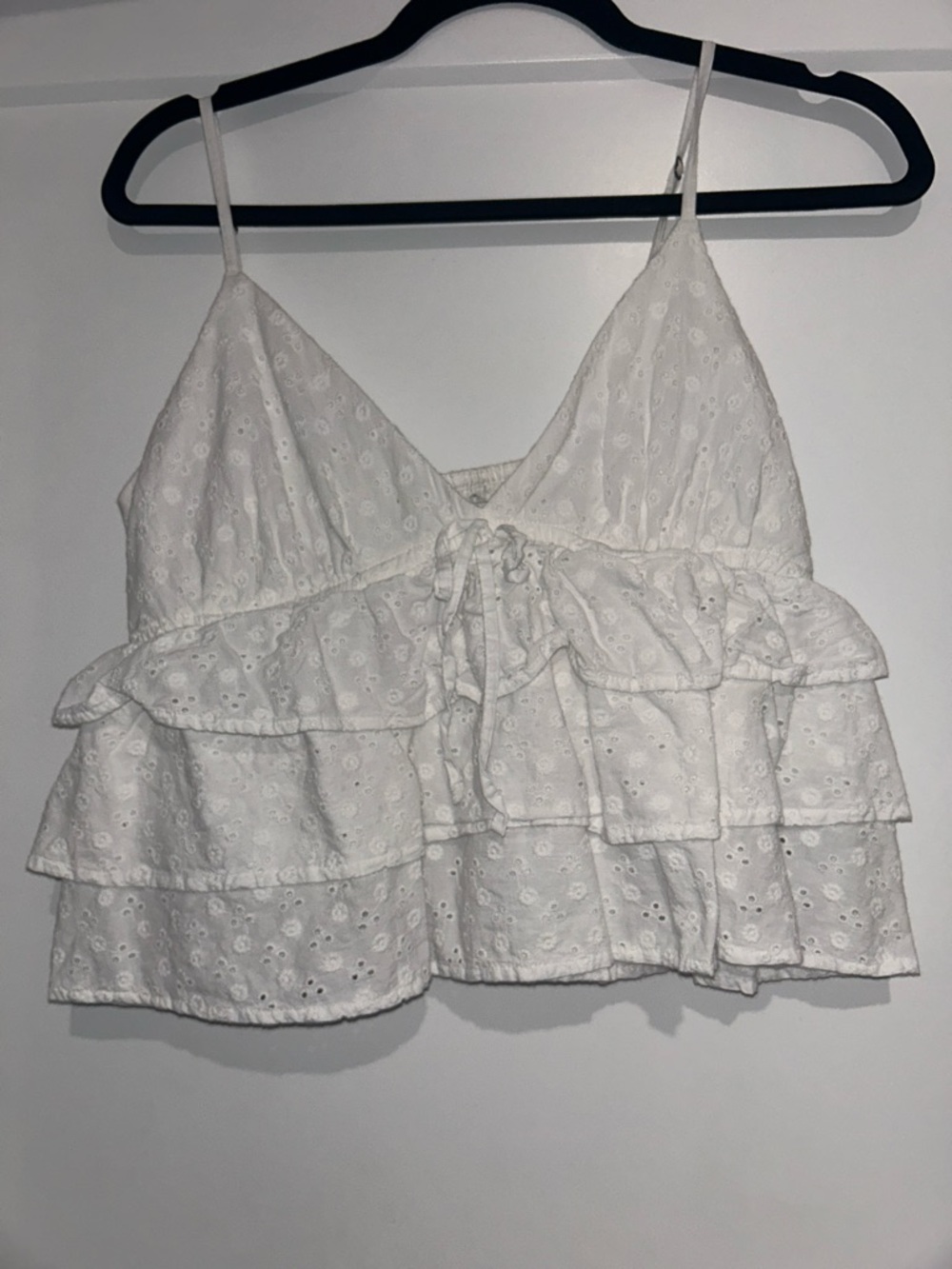 Hollister Cropped White Eyelet Ruffle Cami Top